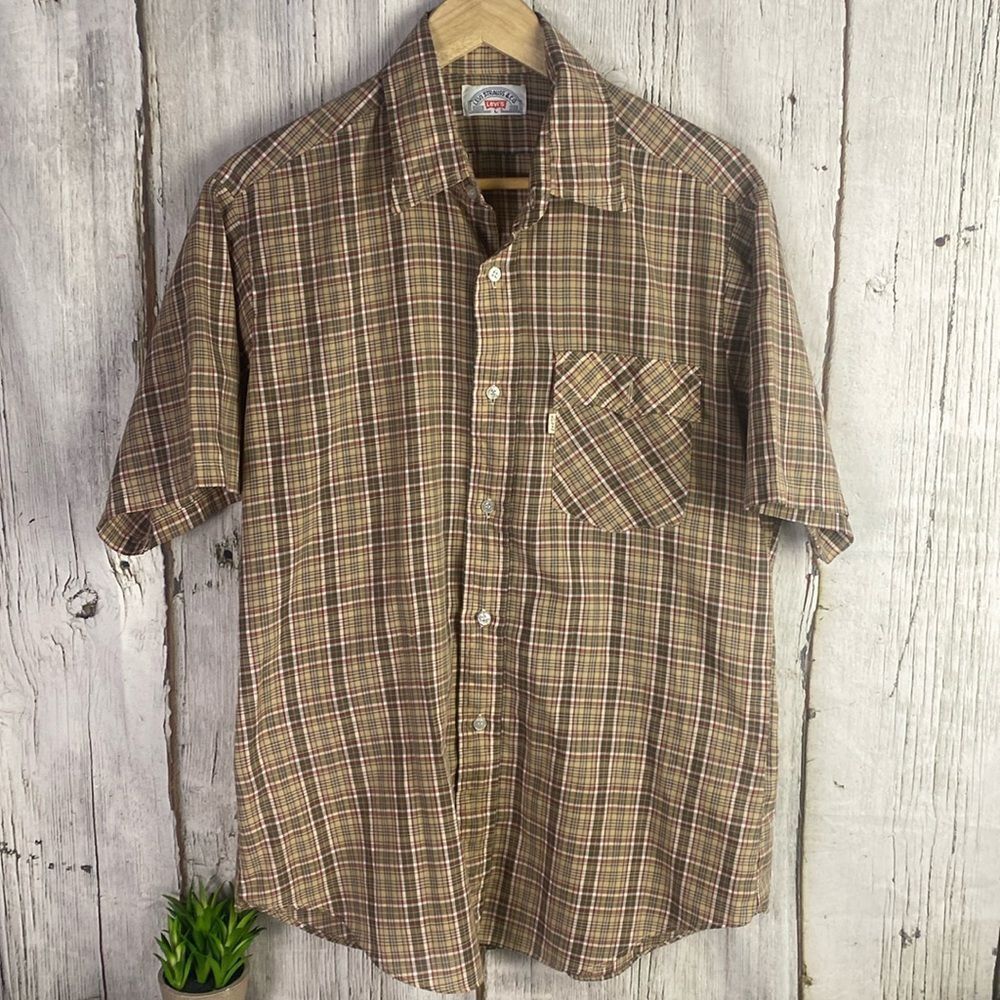 Vintage Levi's White Tab Plaid Button down Short Sleeve Size L 80's  F